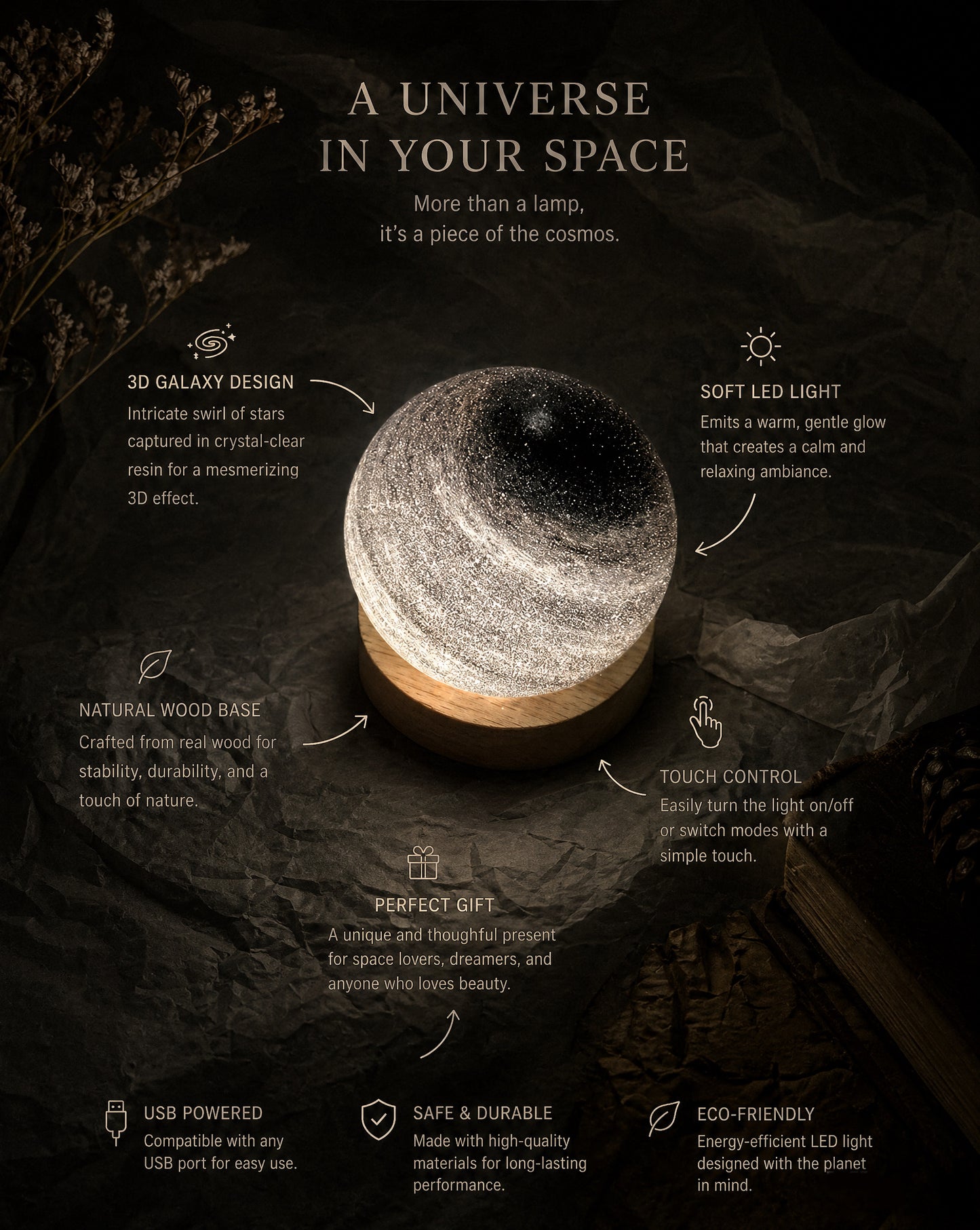 Luma Globe Crystal Lamp (Silver mist)