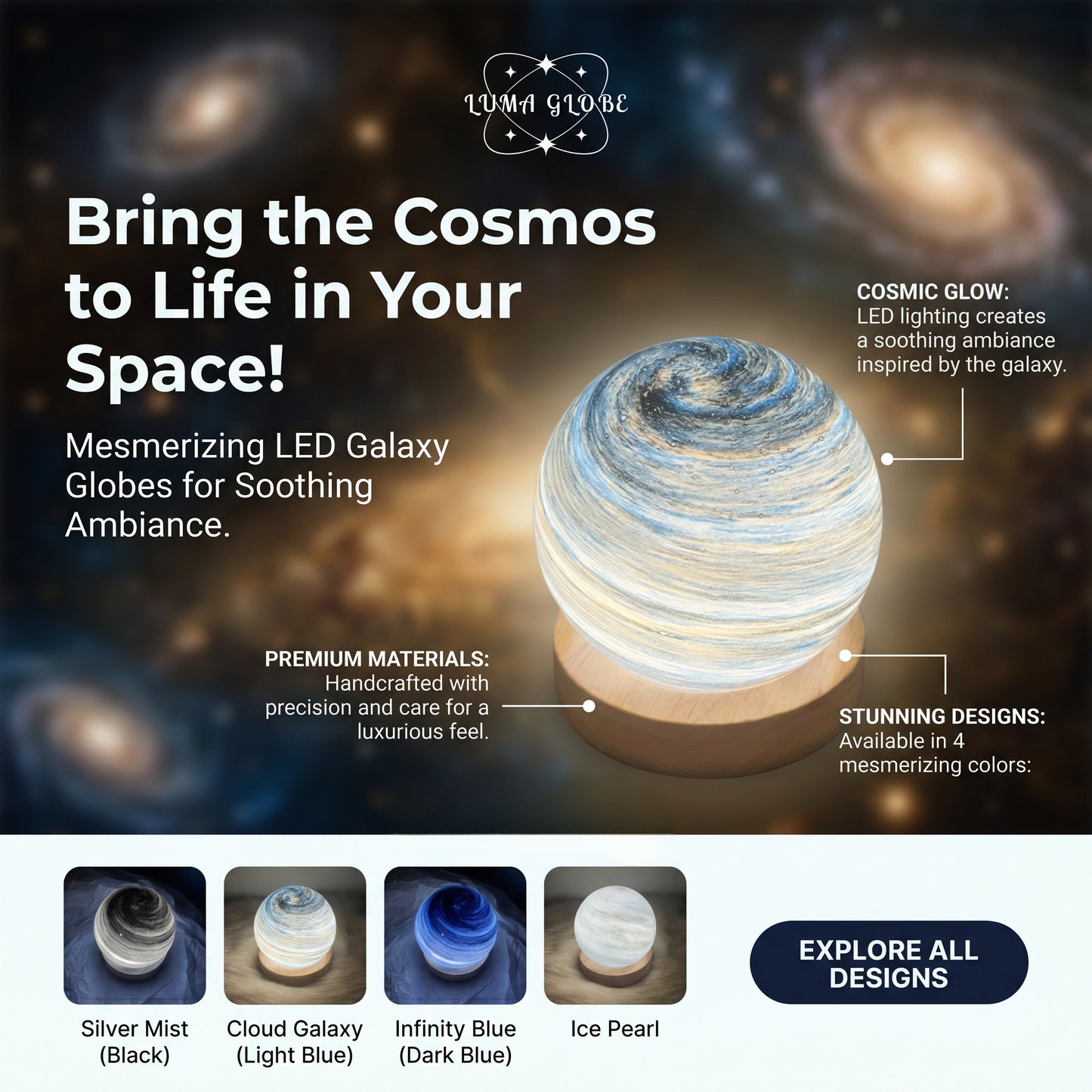 Luma Globe Crystal Lamp (Infinity blue)